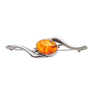 Vintage Sterling Silver Amber Brooch
